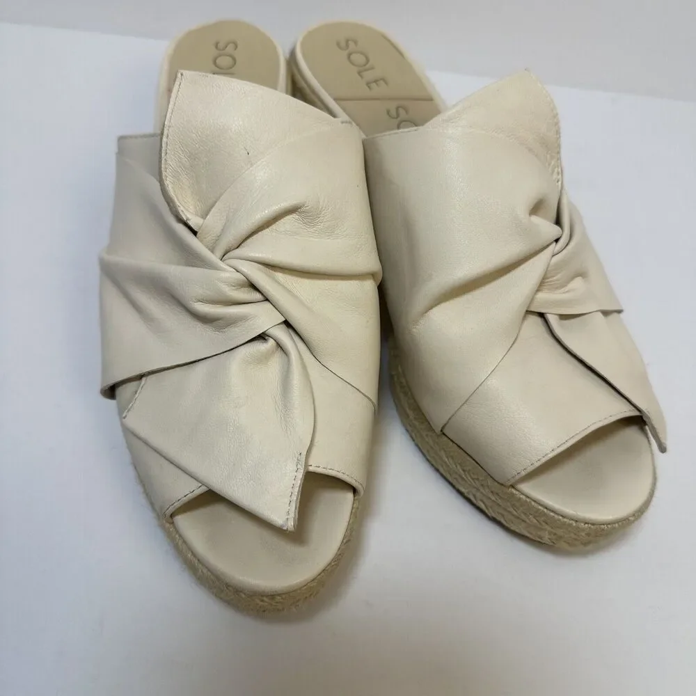 Sole Society Espadrille Beige Bow Wedges Size 8.5